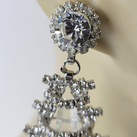 Bridal Clear Fashion Chandelier Drop Earrings Statement Earrings - Picture 3 of 11
